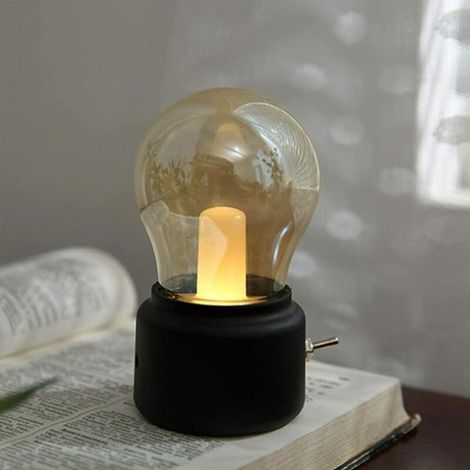 Lampada da comodino monoblocco ricaricabile USB in stile retrò, lampada da scrivania, mini lampada da scrivania per camera da letto o ufficio (nera) - 11 cm x 7 cm x 6 cm (1/5)
