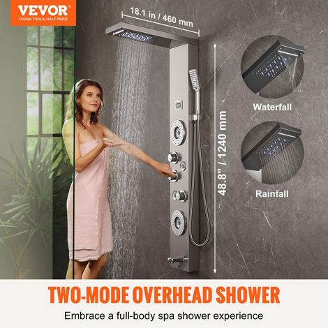 Système de Panneau de Douche avec 6 Modes, Tour de Panneau de Douche LED et Affichage, Pluie, Cascade, 4 Jets de Massage, Bec de Baignoire et Pomme de Douche avec Tuyau, Ensemble de Douche (1/5)