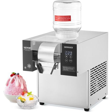 VEVOR Machine a Glace Rapee de Neige Commerciale, Machine a Raper la Glace 170 kg/24H, en Inox, Systeme de Refroidissement par Air, Dissipation Thermique Rapide, pour Dessert Boulangerie Cafe