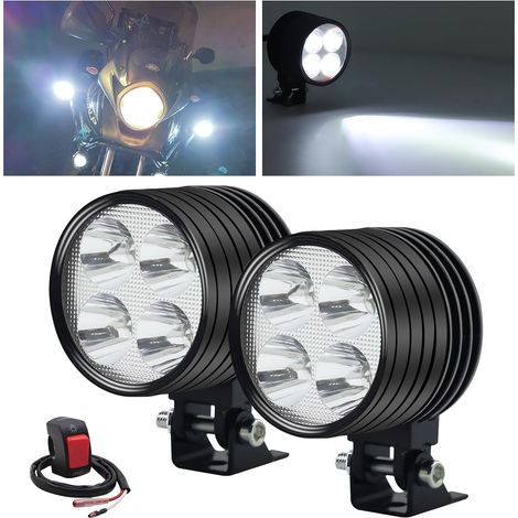 feux additionnels moto led, phare led moto, projecteur lampe Kit Feux de Route à Rond avec Interrupteur et Support de Montage, 2Pcs (avec interrupteur) (1/3)