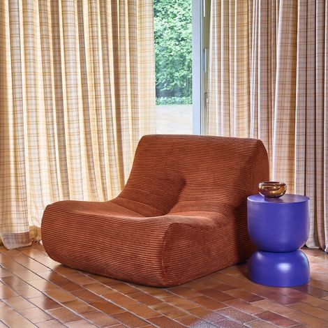 Chauffeuse velours côtelé 1 place terracotta L 91 x P 105 x H 72 cm - SOKOL
