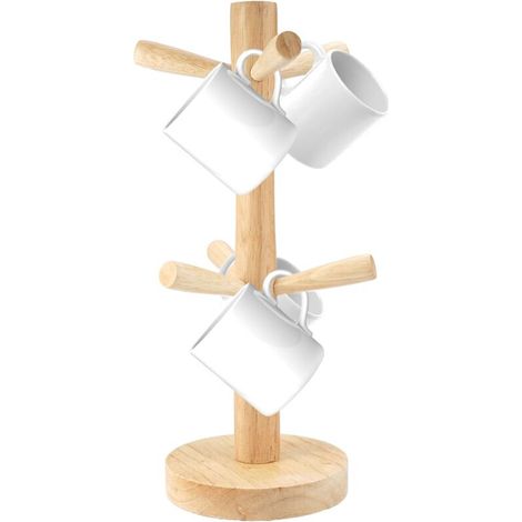 Porte-Tasses en Bois, Porte Tasse à Café avec 6 Crochets, Arbre de Tasse de Café Amovible, Support à Bretzel (1/5)