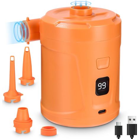 Pompa elettrica per aria, gonfiatore/sgonfiatore elettrico, batteria ricaricabile da 5200 mAh, gonfiatore per materassi gonfiabili con 3 ugelli per aria, gonfiatori rapidi per gommoni/materassini gonf