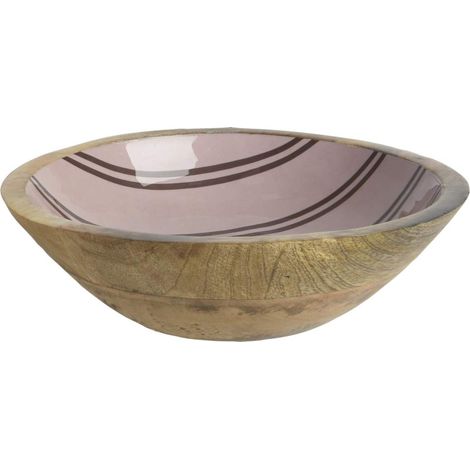 Kaemingk Holz-Schale Altrosa mit Streifen Ø 24 cm Höhe 6,5 cm - Mangoholz (1/2)