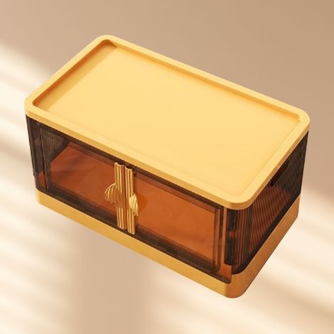 Boîte de rangement à double porte multifonction pliable et empilable avec couvercles pour jouets, vêtements, goûters et livres, petite taille, jaune (1/5)