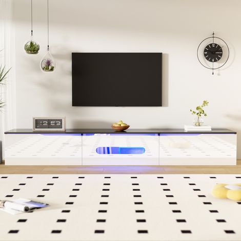 Mueble TV flotante con LED y doble acabado blanco negro OKMYHOME (1/5)