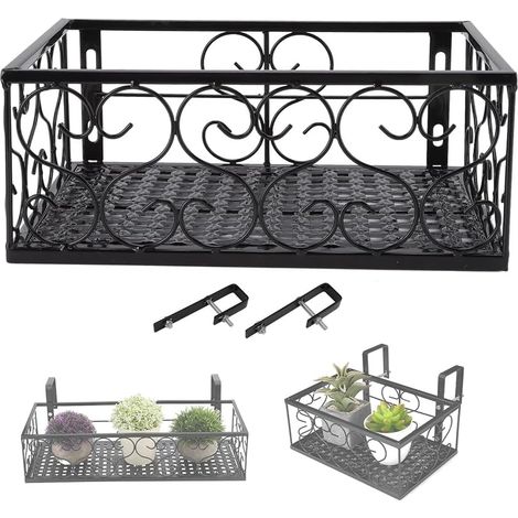 Panier à Fleurs Suspendu en Fer, Support à Fleurs en Métal Noir, Étagère Décorative pour Garde-Corps, Porte-Pot de Fleurs Succulentes pour Balcon, Terrasse, Jardin(for 2.5cm Railing) (1/5)