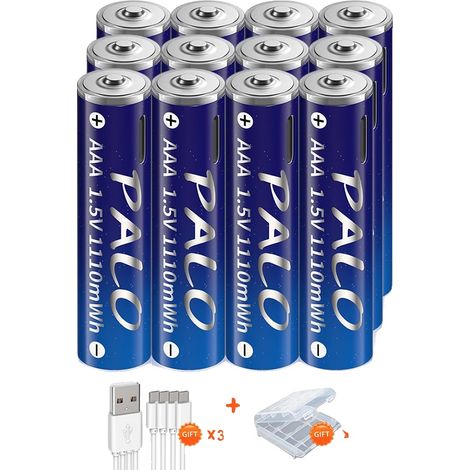 Pilas recargables de 1,5 V de iones de litio, alta capacidad, 12 pilas AAA (1/2)