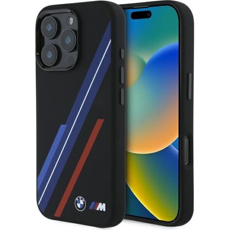 BMW BMHMP16X23SSPK iPhone 16 Pro Max 6.9" negro/negro funda rígida de silicona con líneas aleatorias MagSafe (1/5)