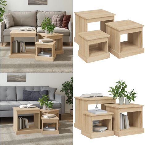 Couchtische 3 Stk. Sonoma-Eiche Holzwerkstoff - Holzwerkstoff - Sonoma-Eiche (1/5)