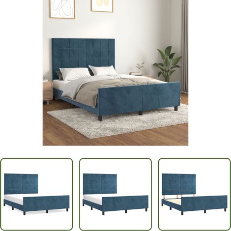 Kopfteil - Bettgestell ohne Matratze Dunkelblau 140x200 cm Samt (1/5)