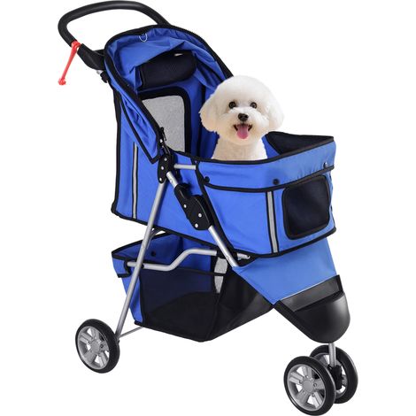 Petit chariot pour chiens avec panier de rangement, fenêtres en maille et 2 roues universelles 75 x 45 x 97 cm bleu