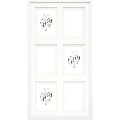 Cadre photo avec double passe-partout - Blanc - Pour 6 photos de 10 x 15 cm - En bois MDF - Collage - multivue - Pour accrocher ou poser - S65KK1 P6 10x15cm (1/5)