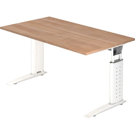 bümö Schreibtisch Serie-U Rechteck: 140 x 80 cm  Nussbaum Weiß (1/5)