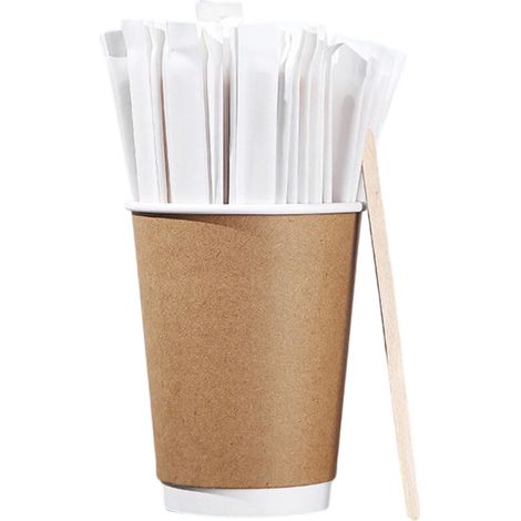 Bastoncini per mescolare il caffè in legno naturale, monouso – Confezione da 100 pezzi, 14 cm, confezionati singolarmente – Ideali per caffè, bevande e cocktail. (1/5)