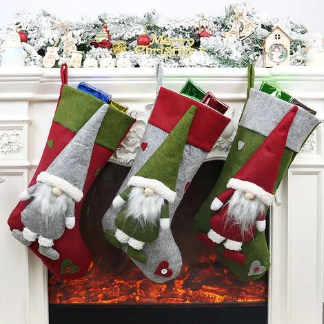 Chaussettes de Noël extra larges, sac cadeau pour enfants avec Père Noël, décoration à suspendre pour les fêtes de Noël, décoration pour sapin de Noël, lot de 3 (1/5)