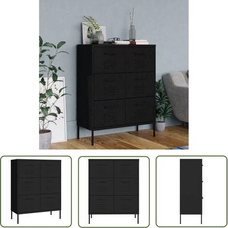 The Living Store Armoire à tiroirs Noir 80x35x101,5 cm Acier - Meuble De Rangement - Armoire À Tiroir - Armoire Noire - Meuble Acier - Organisation (1/5)