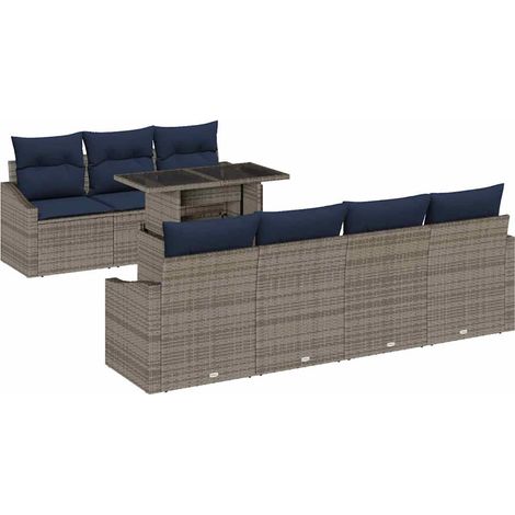 Garten-Sofa-Set mit Kissen mit Speicher 8 pcs Grau Poly-Rattan vidaXL