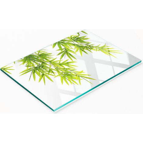 Tabla de cortar y servir decorativa de vidrio con diseño de hojas de bambú, 80x52 cm. (1/5)
