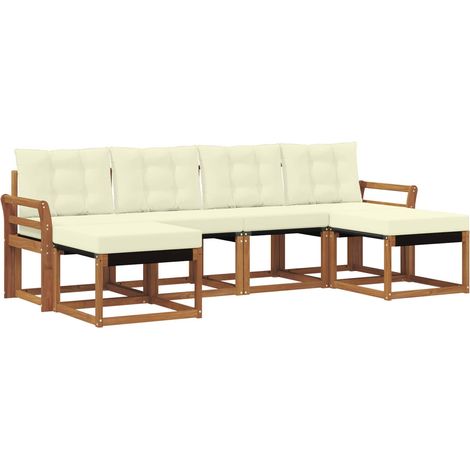 vidaXL  Outdoor Sofa Set  with Cushion 6 pcs Natural and Cream