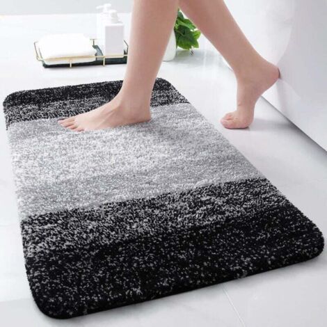 Tapis de salle de bain en microfibre, doux et absorbant, antidérapant, épais, lavable en machine, tapis de bain sec pour salle de bain, baignoire et douche, 61 x 40,6 cm, noir (1/4)