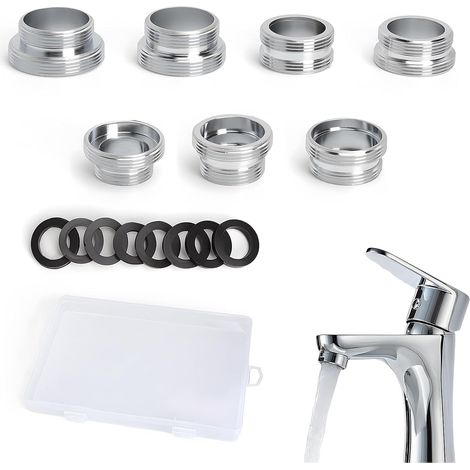 Adaptateur Robinet Universel 7 Pièces, Adaptateur Robinet Cuisine pour Raccordement d’Eau 16–28 vers 22 Filetage Mâle, Connecteur pour Mousseur, Tuyau d’Arrosage (1/5)