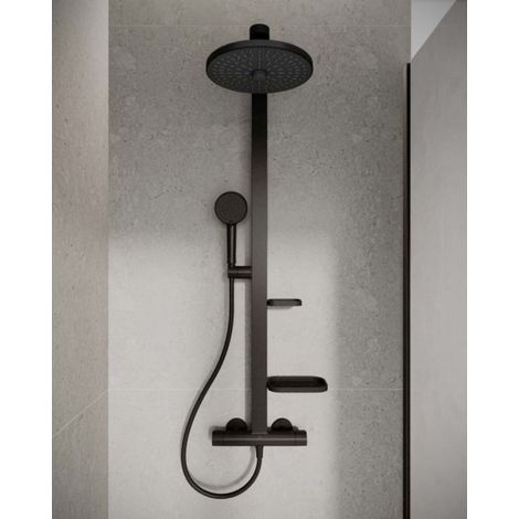 Ideal Standard – Colonne de douche hydromassante avec thermostat – 2 jets SilkRain et Rain – Diamètre 260 mm – Noir satiné – BD583XG (1/7)