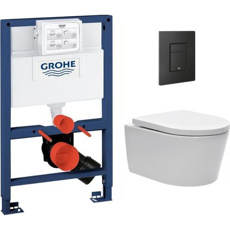 Swiss Aqua Technologies Pack WC Rapid SL + Cuvette sans bride SAT, fixations invisibles + Plaque Noir mat