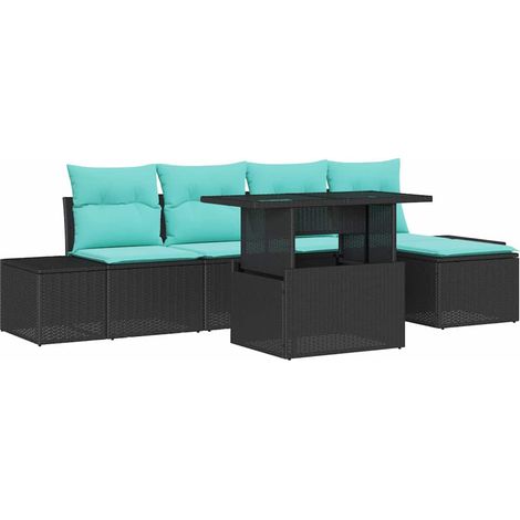 Garden Sofa Set 6 pcs Black and Blue Poly Rattan vidaXL (1/5)