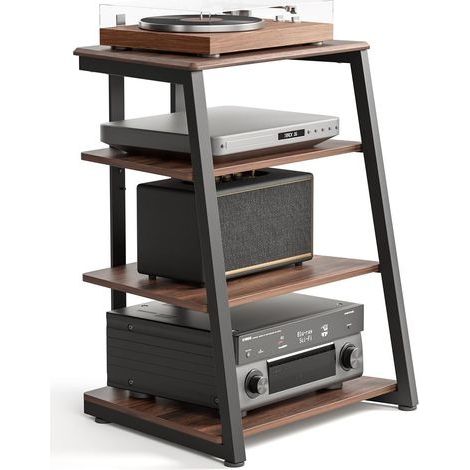 FITUEYES Meuble HiFi à 4 Etagères en Bois et Acier Support pour Platine Vinyle Meuble Audio/Vidéo Capacité de Charge Max. 50KG Structure Solide (1/4)
