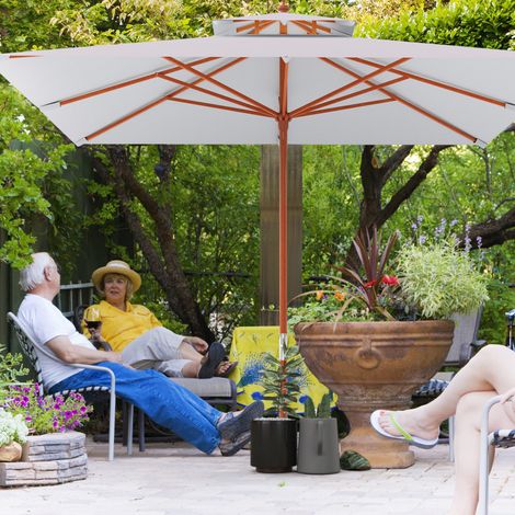 Parasol de jardin 3 x 3 m avec 8 baleines en bambou et toile à 2 niveaux, gris (1/5)
