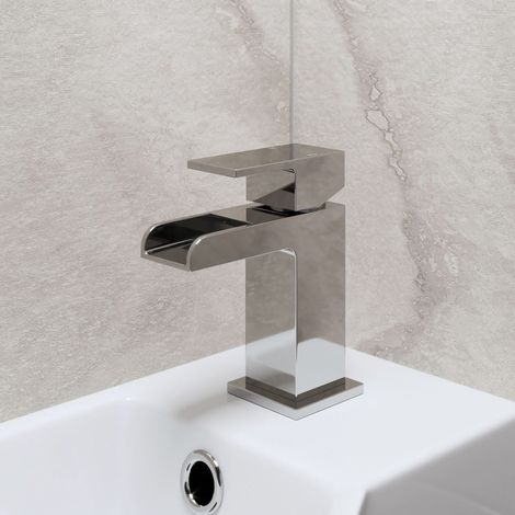 Modern Cloakroom Mono Basin Sink Mixer Tap Brass Waterfall Spout Square Chrome (1/5)