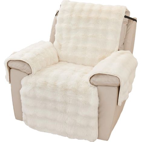 Housse de fauteuil inclinable épaisse en fausse fourrure de lapin, super douce, antidérapante, lavable avec sangles de serrage pour enfants et animaux domestiques (beige) (1/5)