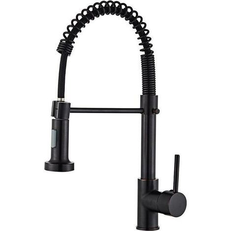 Robinet de cuisine noir mat avec douchette extractible noire