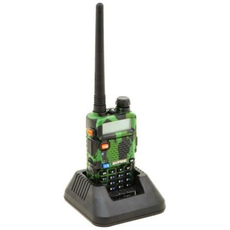 UV-5R Talkie-walkie FM radio VHF/UHF avec double bande, affichage, veille et horloge intégrée (Casque ajouté, Camouflage) (1/3)