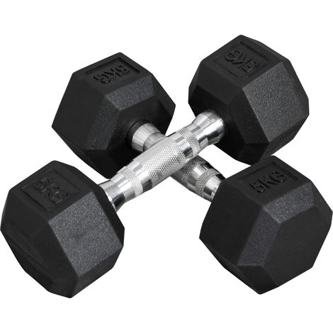 Juego de mancuernas hexagonales 2 x 5 kg de hierro fundido con revestimiento de goma negro HOMVRA (1/5)