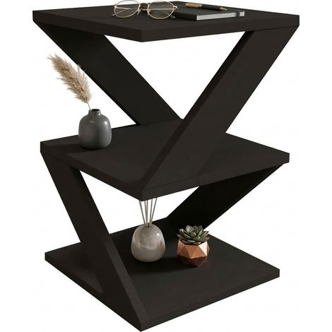 Couchtisch Serino, 2 Fächer, rechteckig, Platte aus veredeltem Holz, 30x30x54h cm, Schwarz