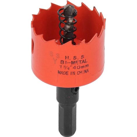 Foret scie cloche en acier rapide (HSS) avec fraise bimétallique et mandrin pour bois et métal, 1-5/8 pouce (40 mm)