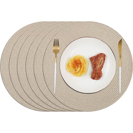 Lot de 6 Set de Table Rond Lavable Dessous de Table Kaki sous Assiette de Table Résistantes à la Chaleur Antidérapant 34cm (1/5)