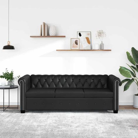 vidaXL Canapé Chesterfield à 3 places cuir synthétique noir (1/5)