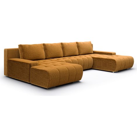 U-Sofa 5-sitzig umbaubar Truhe Jonas Cord Gelb