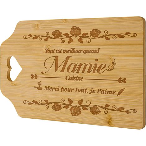 Cadeau Mamie Noel Cadeau pour Mamie Originale Planche a Decouper 100% Bambou Gravure Laser Antibactérienne Renouvelable Durable Idéal pour Fête des Grands-Mères Anniversaire Noël (1/5)