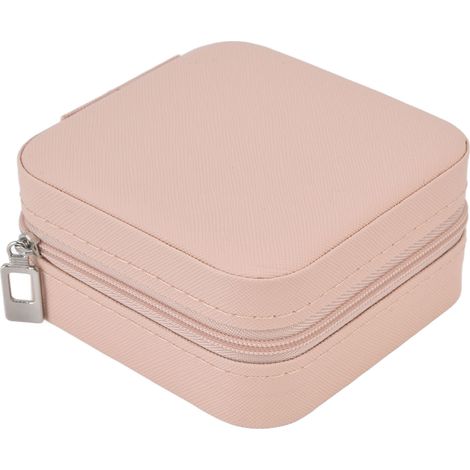 Schmuckaufbewahrungsbox aus Canvas, tragbare, nudefarbene Schmuckschatulle für Halsketten, Ringe und Ohrringe (1/5)