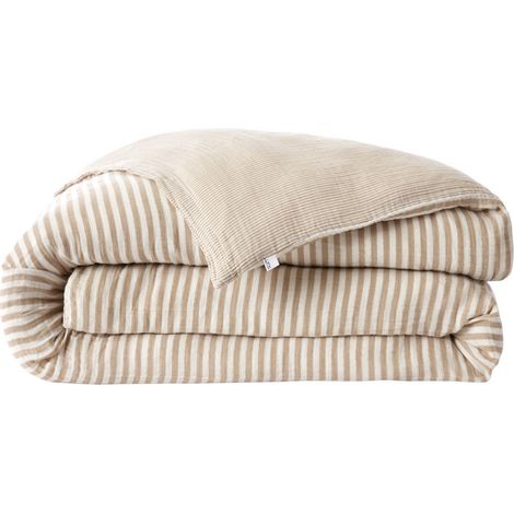 Housse de couette 200x200cm gaze de coton tissé rayé beige - ROMELIA