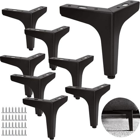 Ensemble de 8 pieds de canapé en métal, 13 cm, pieds de table basse en métal, charge jusqu'à 600 kg, pieds de meubles noirs, support en fer forgé pour canapé/table basse, support TV avec 40 vis (1/5)