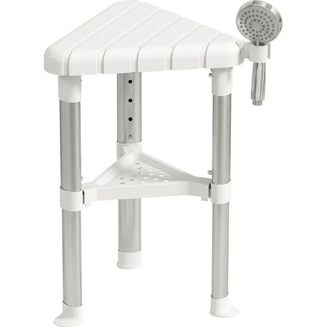 HOMCOM Shower Stool with Storage Shelf and HDPE Seat, White (1/5)