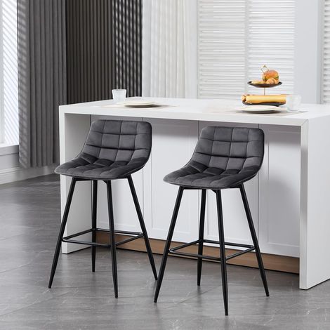 WOLTU 2x bar stools Breakfast Home Kitchen Pub barstools Velvet Metall Bar chairs Dark Grey (1/4)