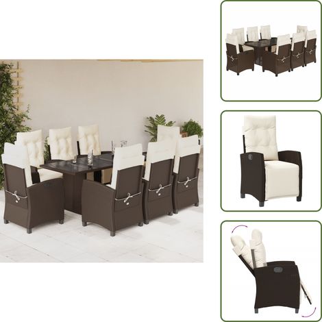 Ensemble à manger de jardin et coussins 9 pcs marron poly rotin - Salon De Jardin - Meuble De Jardin - Set De Salon De Jardin - Table De Jardin - Chaises De Jardin (1/5)