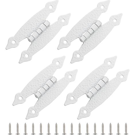 Set mit 4 Scharnieren im Antik-Stil aus Weißblech für Schranktüren, robust und multifunktional, 6,3 cm Lochabstand, Küche und Möbel