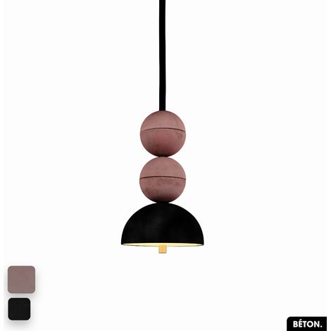 Lampe de suspension en béton velours - BOSFOR CONCRETE VELVET LILAS - NOIR 2 BALLES LED 14W (1/2)
